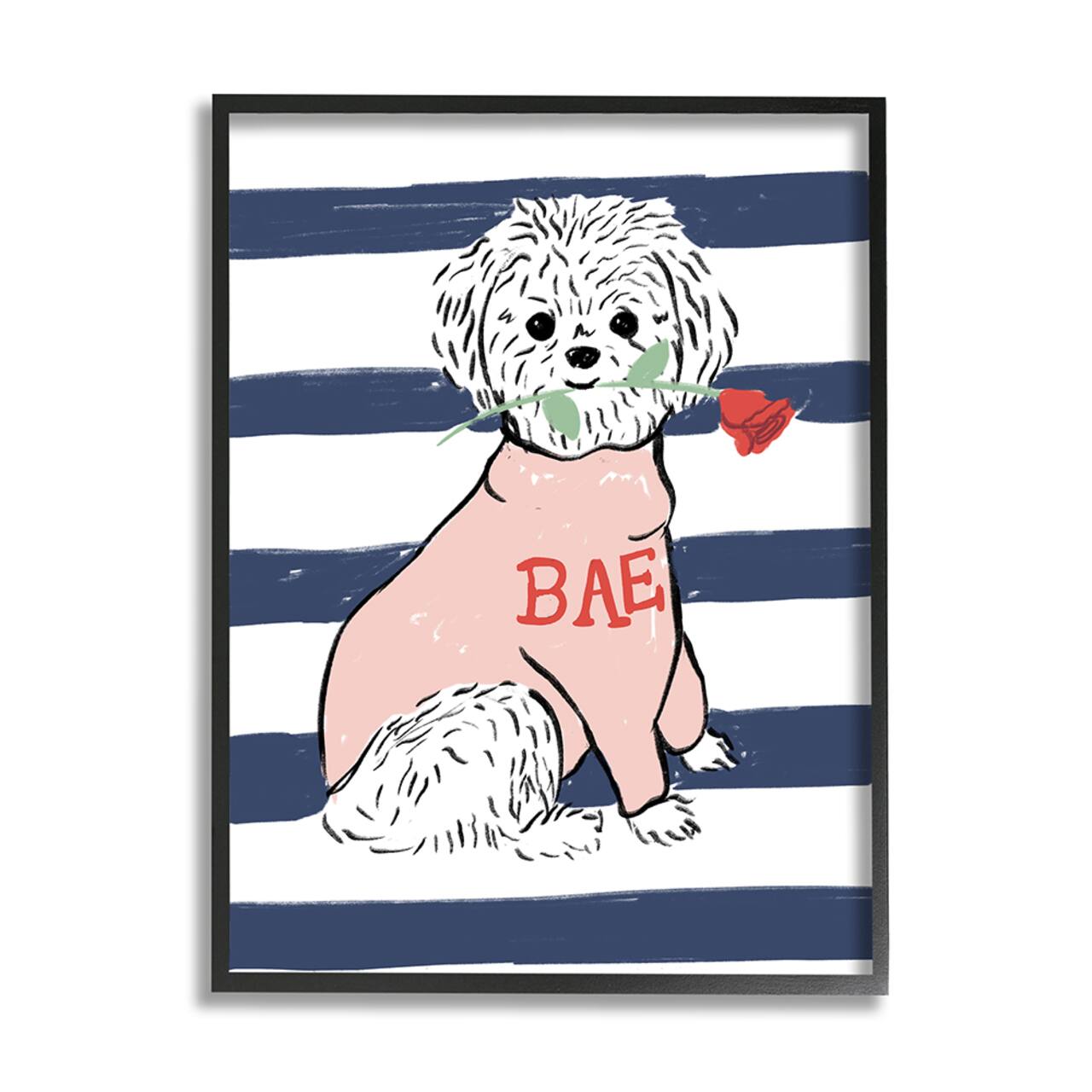 Stupell Industries Romantic Bichon Puppy Pink Bae Sweater in Black Frame Wall Art